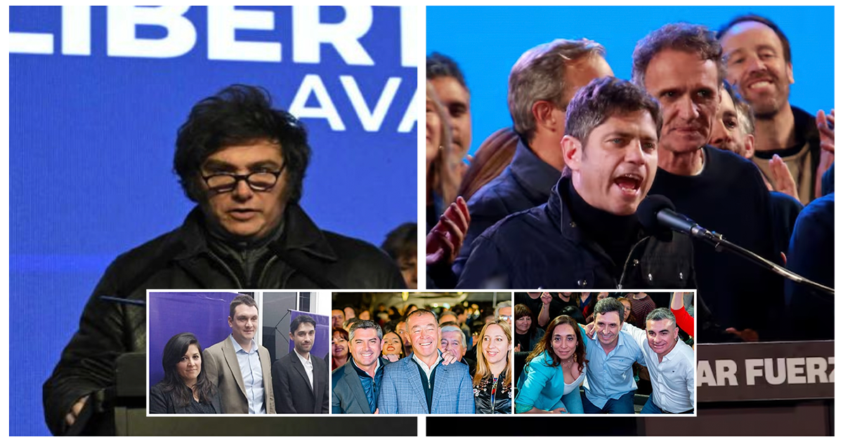 Javier Milei y Axel Kicillof en primer plano, con los tres candidatos principales de San Juan rumbo a las elecciones legislativas 2025
