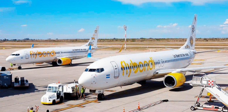 Aviones de Flybondi en pista, en medio de cancelaciones y demoras de vuelos desde y hacia San Juan en enero de 2026